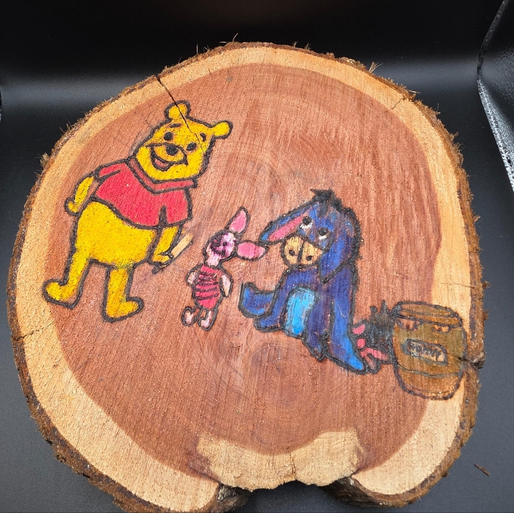 Winnie the Pooh Hand-Painted Wood Slice Art